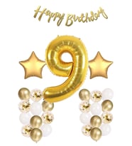 Gold Konsept Doğum Günü Kutlama Seti; Beyaz Gold Konfetili Balon, Rakam Yıldız Folyo Ve Banner