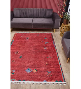 Dijital Kaymaz Yıkanabilir Kırmızı Eskitme Salon Halısı Mutfak Halısı Koridor Halısı Yolluk HLN5067
