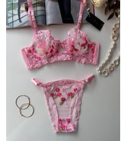 Barbie Floral Pembe Çiçek Desenli Balenli Sütyen Cheeky Külot Takım