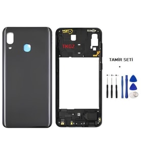 Samsung Galaxy A20 - SM-A205F FULL Kasa Arka Kapak Takım SİYAH - TAMİR SETİ