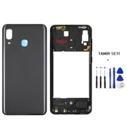 Samsung Galaxy A20 - SM-A205F FULL Kasa Arka Kapak Takım SİYAH - TAMİR SETİ