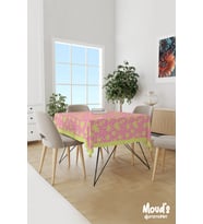Pembe Sarı Palmiyeler Desenli Süet Dertsiz Masa Örtüsü