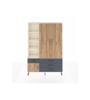Arges Dolap 5 Raflı 4 Çekmeceli Tek Askılı 132x30x195 Aytaşı-Çam/Antrasit