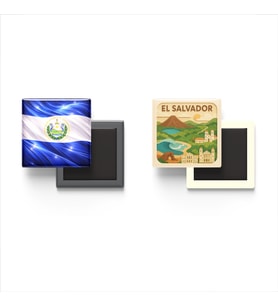 Buzdolap Magnetleri - El Salvador Bayrağı ve Paper Cut Tema - 2'li Set Magneti