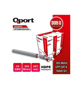 QPORT 305mtre CAT6 Utp 23AWG Gri Kablo Q-CAT6Y