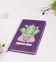 BK Gift Kişiye Özel Kaktüs Tasarımlı Mor Termo Deri Defter Model 2