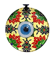 Kırmızı Çiçekli Nazar Boncuklu Altın Rengi Füzyon cam El İşçiliği 12x12 cm Duvar