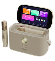 Ikarao Partybox Shell S2 140W Karaoke Bluetooth Hoparlör Seti, 8" Dahili Tablet, 2 Kablosuz Mikrofon, RGB Işıklı Taşınabilir Hoparlör, Gold