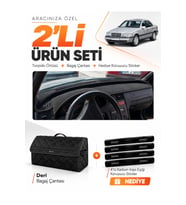 MERCEDES W202 C-CLASS (1993-2000) Uyumlu Torpido Örtüsü + Deri Bagaj Çantası + Sticker Seti - Siyah
