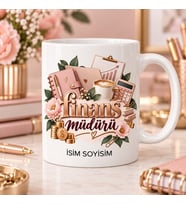 Finans Müdürü Kupa Bardak Pembe Ajanda ve Çiçek Desenli