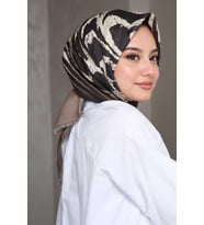 Afvente Zebra Desen Yeşil Pamuk Eşarp (Siyah)