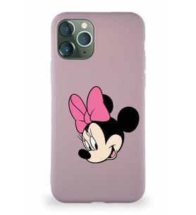 Apple iPhone 11 Pro Soft Premier Kapak Minnie Mouse-B Tasarımlı Silikon Kılıf - Pudra (Şeffaf)
