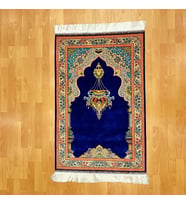 Kandil Motifli Mihraplı İran İpek Seccade Mavi