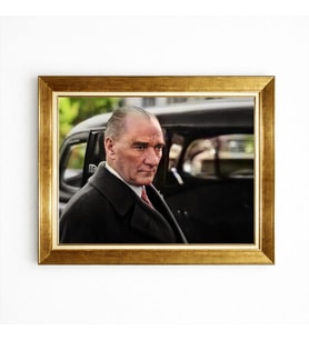 Tablore Atatürk Portresi Klasik Siyah Takım Altın Çerçeveli Kanvas Tablo Dekoratif Duvar Sanatı