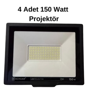 4 Adet Kampanyalı 150 Watt Siyah Slim Kasa 6500K Beyaz Işık IP65 Led Projektör