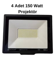 4 Adet Kampanyalı 150 Watt Siyah Slim Kasa 6500K Beyaz Işık IP65 Led Projektör
