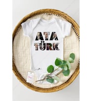 ATATÜRK Resimli Özel Tasarım Bebek Zıbın Pamuklu Çıtçıtlı Body