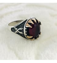 Ruby (Yakut) Taşlı 925 Ayar Gümüş Erkek Yüzük