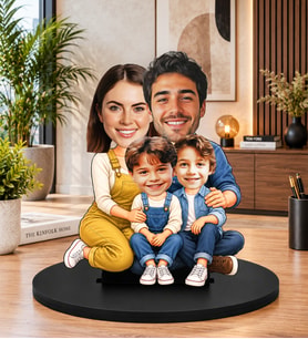 Kişiye Özel Fotoğraflı 4 Kişilik Aile Biblosu Anne Baba ve 2 Çocuklu Karikatür Aile Figürü Biblo