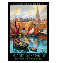 Fransa Saint Malo Restore Edilmiş Seyahat Poster Tablo Ahşap Poster Dekoratif
