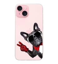 PrintiFy Apple  iPhone 15 Plus ile Uyumlu 1mm Slim Fit Köpek 2 050e Baskılı Şeffaf  Kılıf