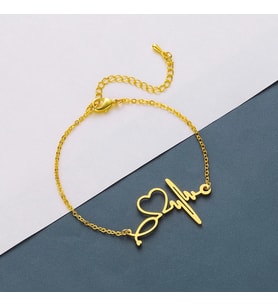 Kişiye Özel 925 Ayar Gümüş Kalp Atışı Kalp Bileklik (Gold)