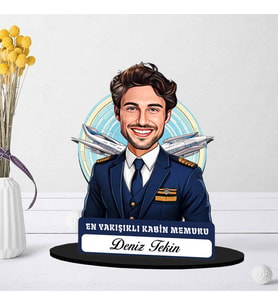 Kişiye Özel Erkek Kabin Memuruna Hediye Karikatürlü Biblo