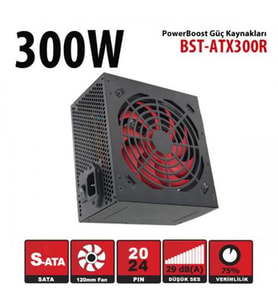 PowerBoost BST-ATX300R 300w, PPFC 12cm Kırmızı Fanlı ATX PSU (Retail Box)