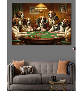 Poker Oynayan Karizmatik Köpekler Grubu Dekoratif Kanvas - Mdf Ahşap Tablo