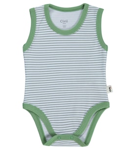 Civil Baby Çizgili 3-36 Ay Çıtçıtlı Badi - Haki