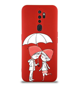 Oppo A9 2020 Uyumlu Lansman Kılıf Aşk Tasarımlı İçi Kadife Kapak-Kırmızı (Şeffaf)