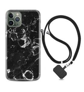 Apple iPhone 11 12 13 14 Pro Max Kılıf Boyun Askılı Silikon Black Hole Marble 1387