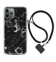 Apple iPhone 11 12 13 14 Pro Max Kılıf Boyun Askılı Silikon Black Hole Marble 1387