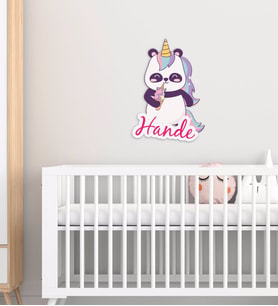 BK Gift Kişiye Özel Panda Tasarımlı Çocuk Odası Ahşap Duvar Süsü-1 (Beyaz)