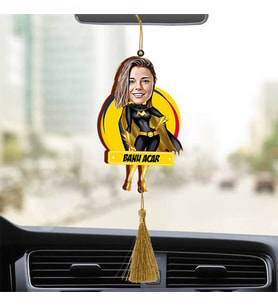 Kişiye Özel Süper Kadın Ahşap Dikiz Ayna Araba Süsü