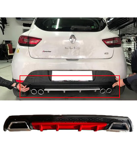 Renault Clio Mk4 Kırmızı Difüzör Çiftli Kare Egzoz Görünümlü D Tip Difizör 2012-2019