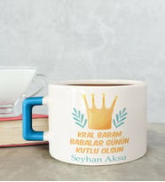 BK Gift Kişiye Özel Babalar Günü Tasarımlı Mavi Kulplu Çay & Kahve Fincanı-6, Babaya Hediye, Babalar Günü Hediyesi