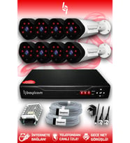 BAYICAM 8 Kameralı Uzay 8 Dış Kamera Set HDD'siz Full HD Gece Görüşlü Güvenlik Kamerası Sistemi