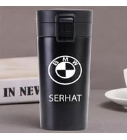 Kişiye Özel Paslanmaz Çelik 380 ml Vakumlu Araç Baskılı Termos - Isı Yalıtımlı, Sızdırmaz Kapak (Siyah)