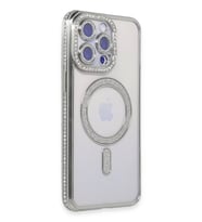 Newface Apple iPhone 15 Pro Max Kılıf Joke Simli Magneticsafe Kılıf - Gümüş