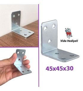 Mobilya Eşya Dolap Duvar Sabitleyici Köşe Bağlantı L Demir Gönye Deprem Güvenliği 45x45x30mm (Krom)