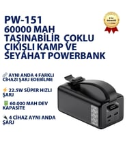 60000 mAh Taşınabilir Şarj Cihazı 22.5W Hızlı Şarj Çoklu Çıkışlı Kamp ve Seyahat Powerbank