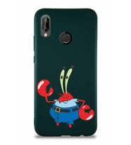 Huawei P20 Lite Soft Premier Kapak Bay Yengeç Tasarımlı Silikon Kılıf - Yeşil (Şeffaf)