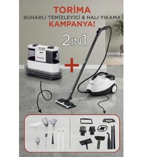 Torima Buharlı Temizleyici Halı Koltuk Yıkama Cam Zemin Mutfak Temizleme Buhar Makinesi CX002B+CB08C