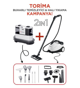 Torima CX002B Koltuk ve Halı Yıkama Makinesi + CB-08C Çok Fonksiyonlu Buharlı Temizleyici (Beyaz)