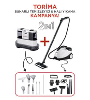 Torima CX002B Koltuk ve Halı Yıkama Makinesi + CB-08C Çok Fonksiyonlu Buharlı Temizleyici (Beyaz)