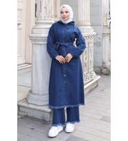 Püskül Detaylı Kot Takım Koyu Mavi 19375
