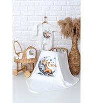 Pia Baby Premium  %100 Pamuk İsme Özel Erkek Bebek Hastane Çıkışı Tulumlu Bebek Hediye Seti 5032-05 (Ekru)