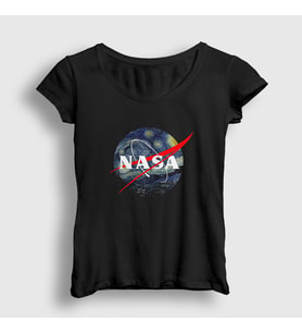 Presmono Kadın Siyah Van Gogh Logo Nasa Space Uzay T-Shirt 284179tt