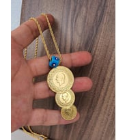 22 AYAR ALTIN KAPLAMA KADIN HALAT ZİNCİRLİ TAM YARIM CEYREKTEN OLUŞAN KOLYE ZİNCİR BOYU 50 CM DİR